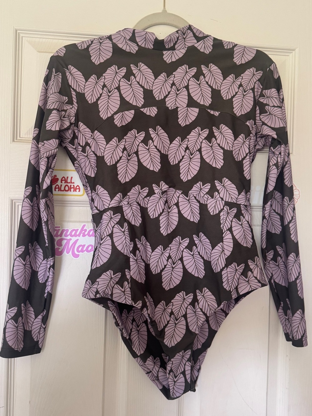 Benoa Swim Black One-Piece with Lilac Leaf Print